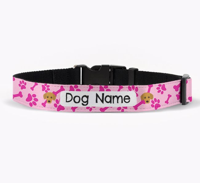 Personalised Fabric Collar with Bone and Paw Pattern and {breedFullName} Icon